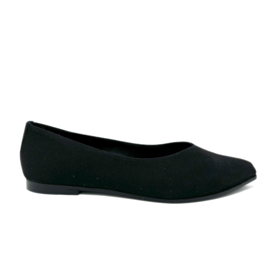 Pointed Ballet Flat in Black Eco-Suede from Turf