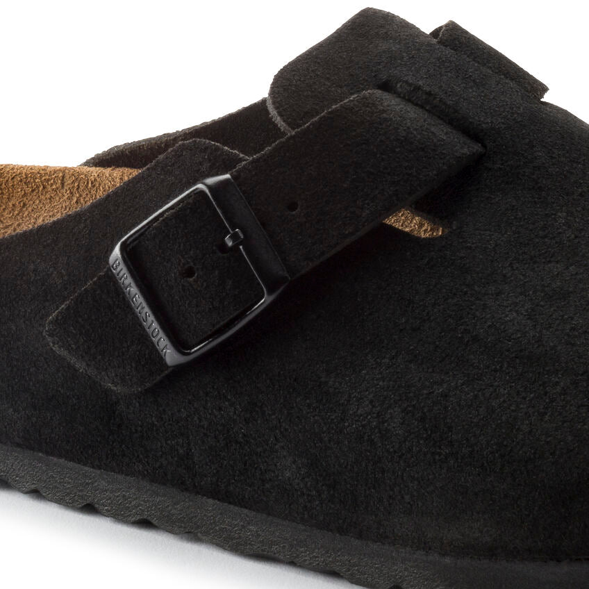 BIRKENSTOCK BOSTON SUEDE SOFT FOOTBED CLOG - BLACK