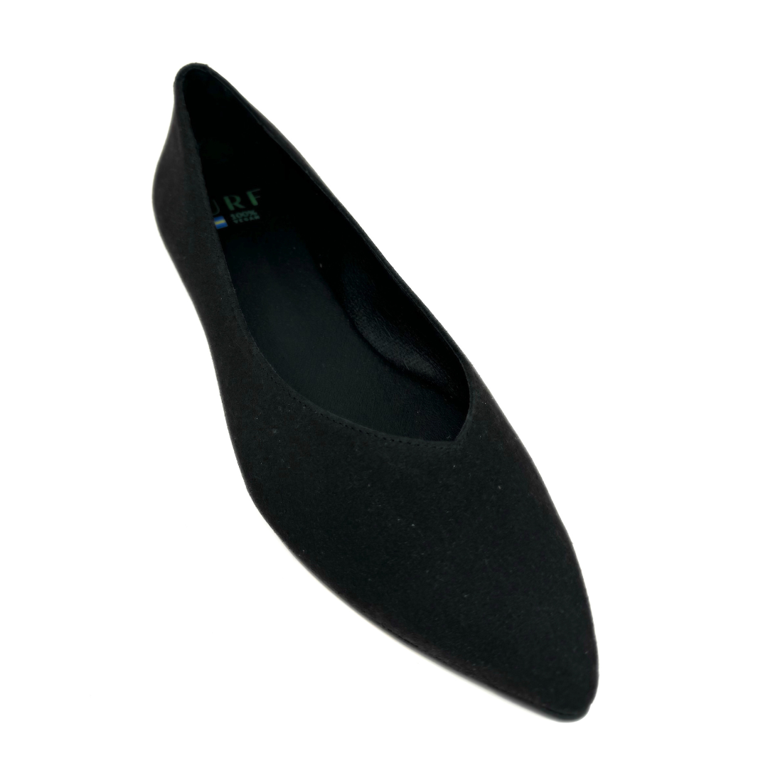 Pointed Ballet Flat in Black Eco-Suede from Turf