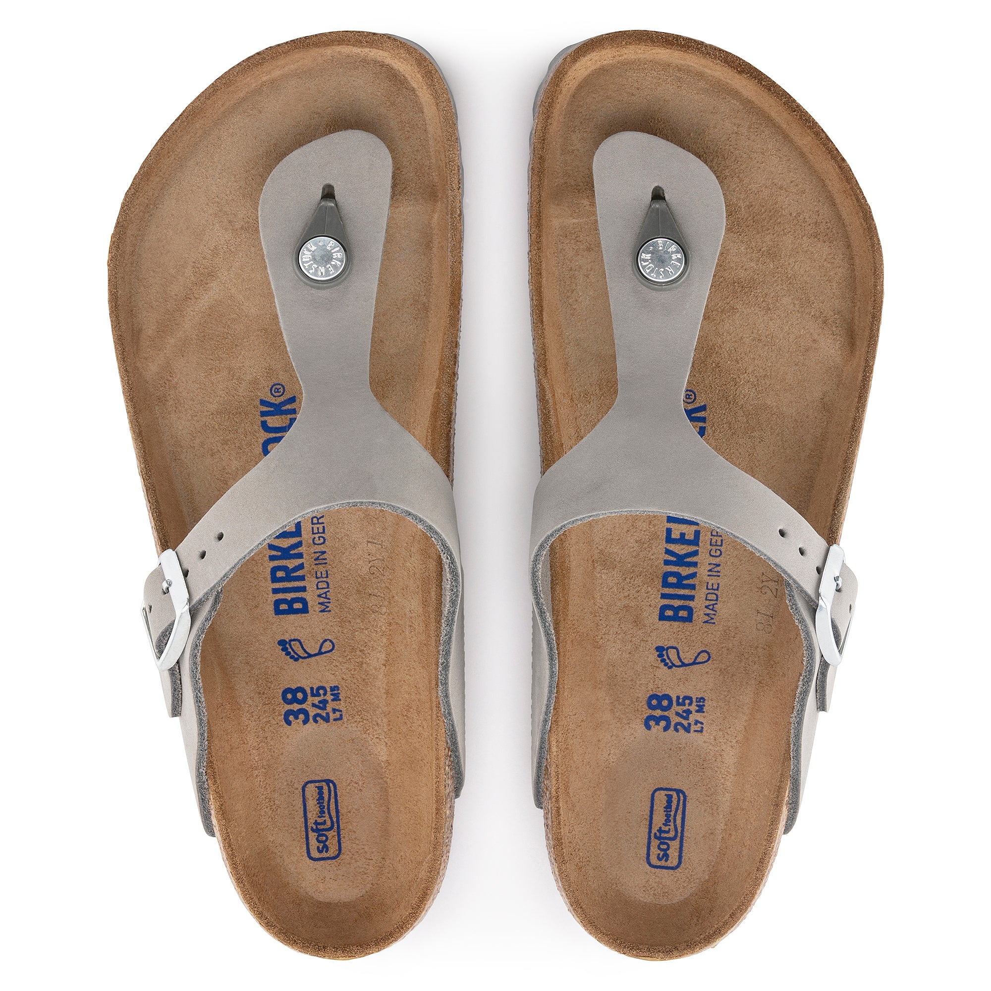 BIRKENSTOCK GIZEH SOFT FOOTBED NUBUCK LEATHER - DOVE GRAY