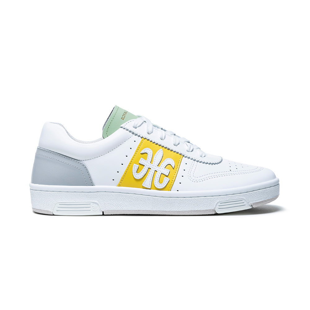 Men's Dreamer White Yellow Green Logo Leather Sneakers 08121-043