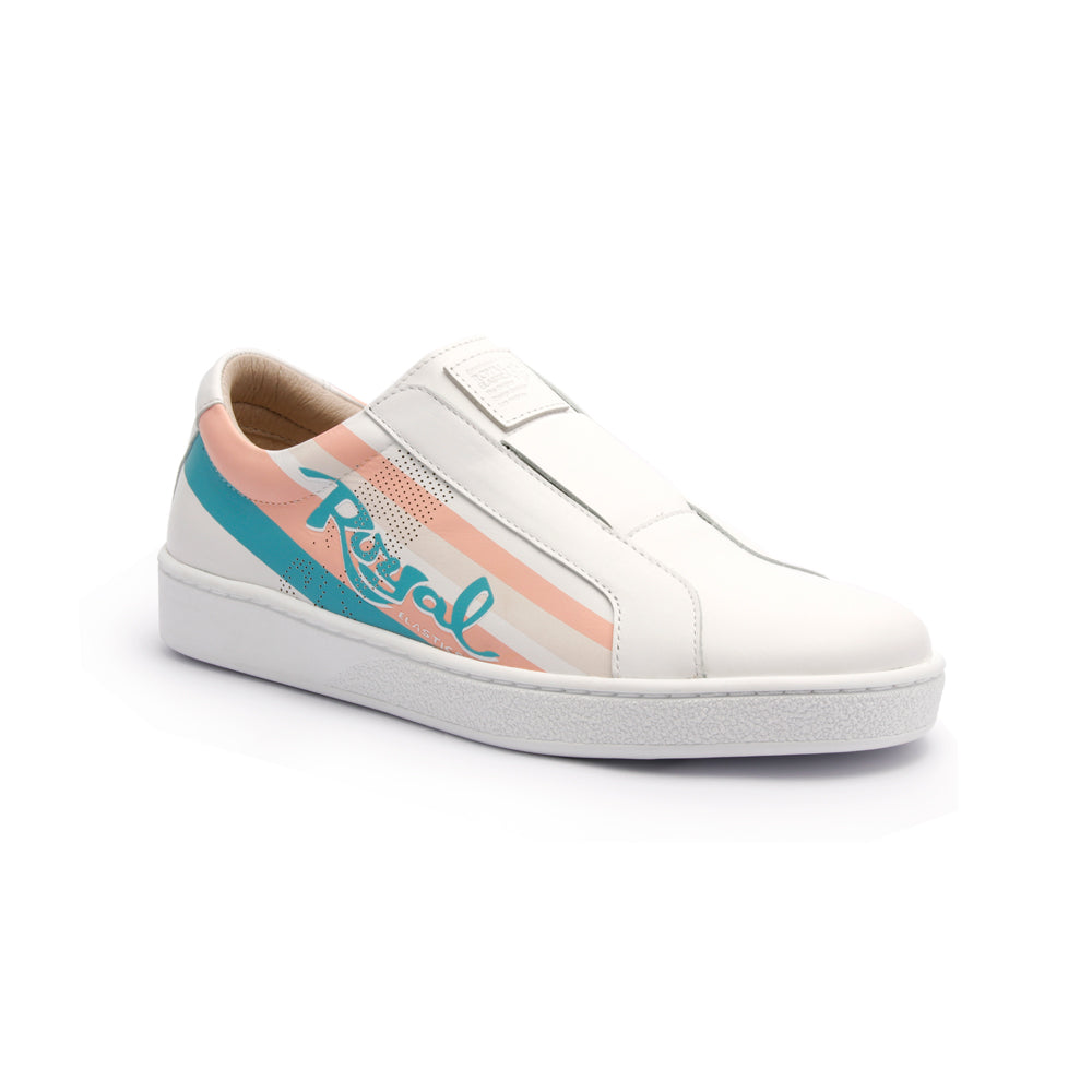 Women's Bishop Color Line Blue Peach White Leather Sneakers 91791-051