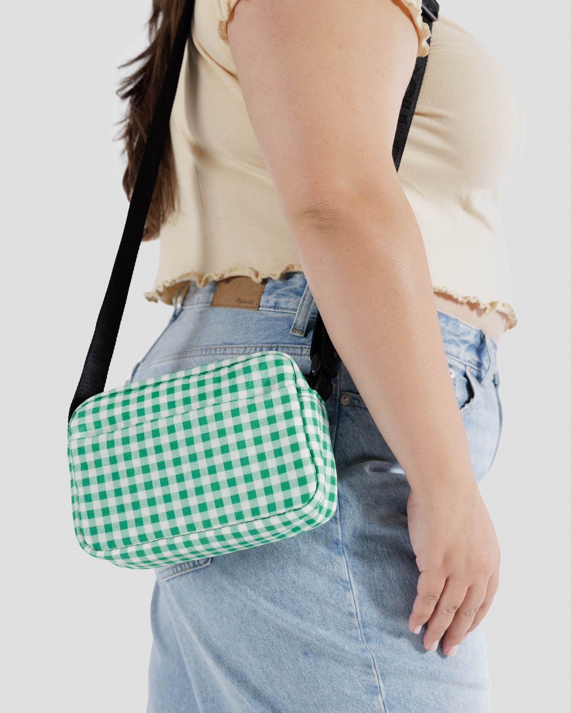 Camera Crossbody in Green Gingham from BAGGU