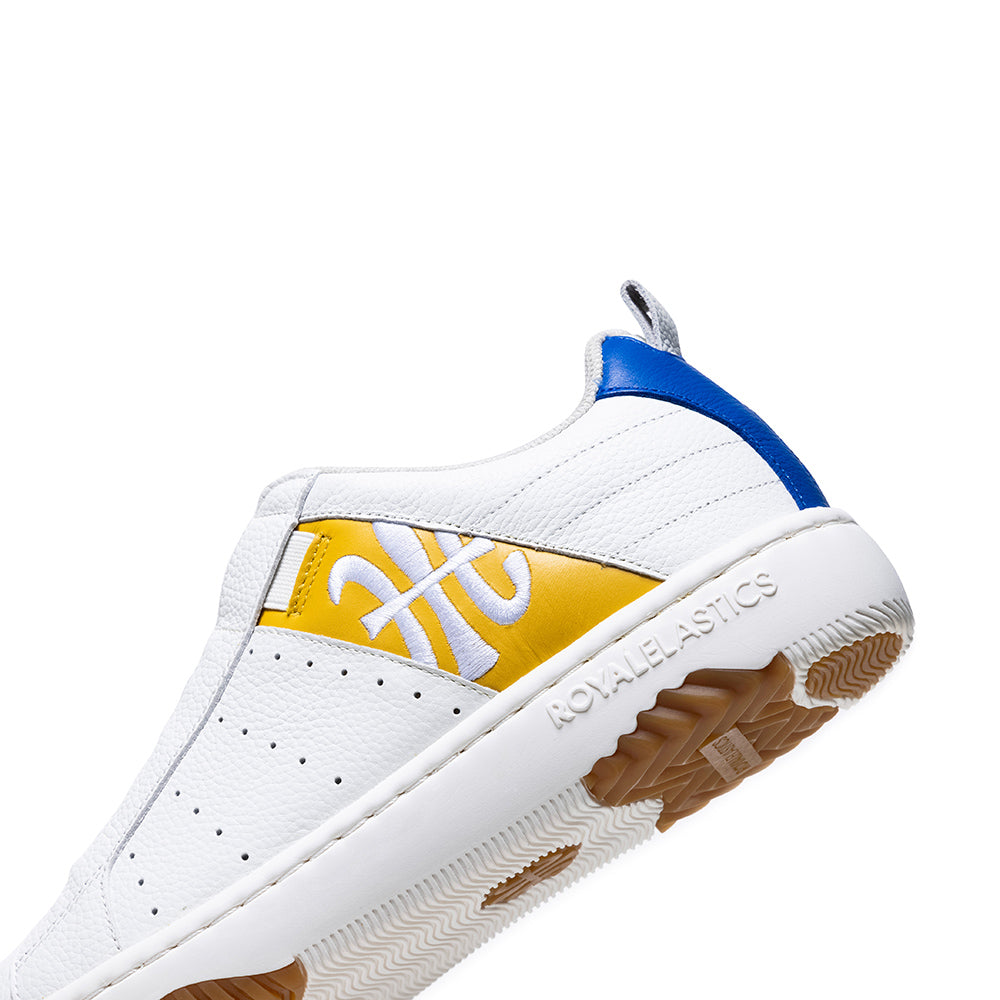 Men's Icon 2.0 White Yellow Blue Logo Leather Sneakers 06522-035