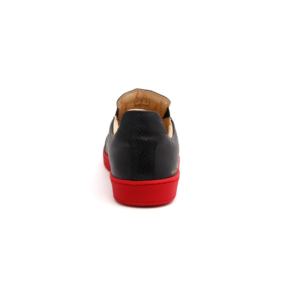 Men's Smooth Black Red Leather Low Tops 01583-991