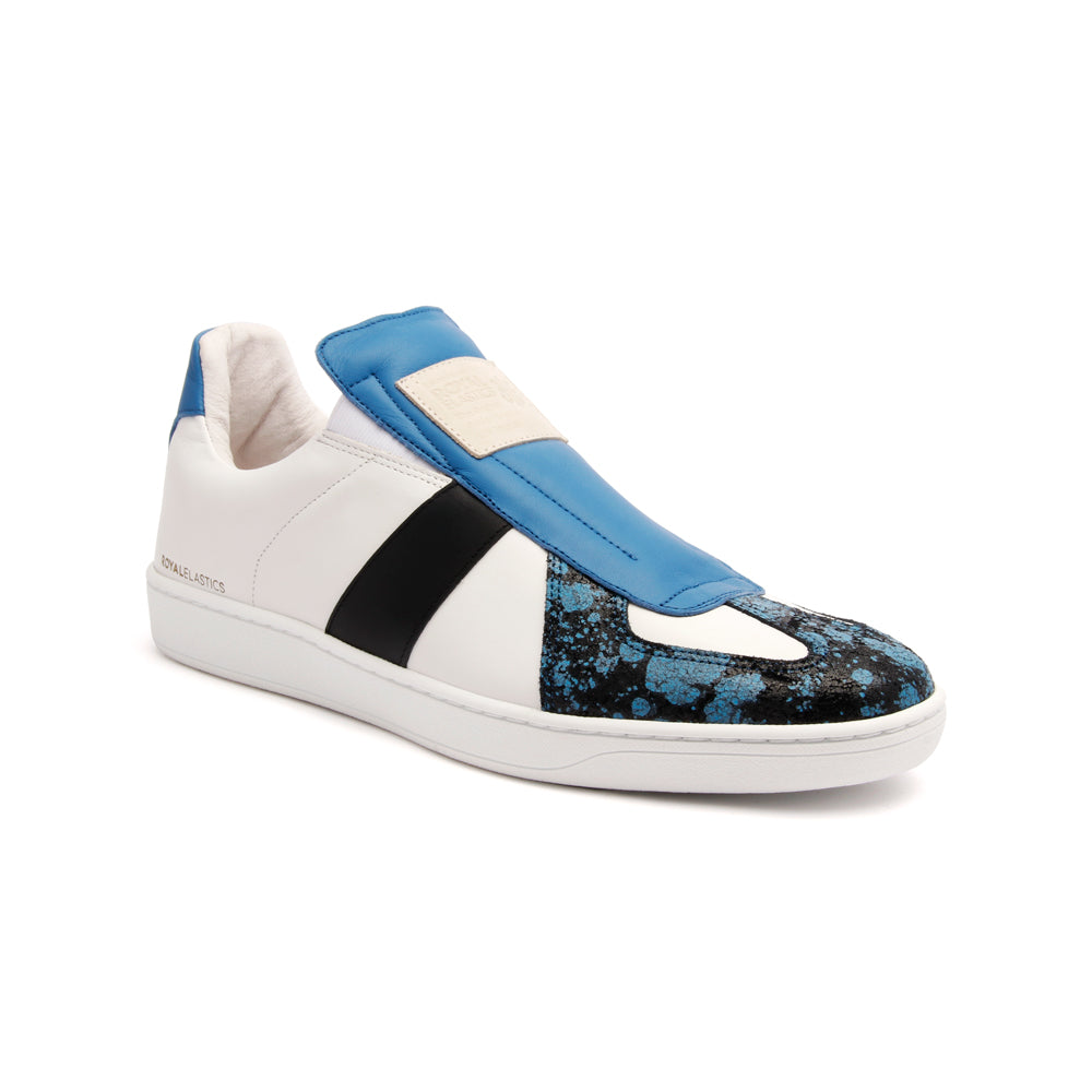 Men's Smooth White Blue Black Leather Low Tops 01583-059