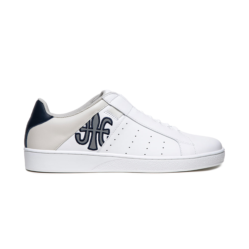 Men's Icon White Blue Gray Logo Leather Sneakers 01923-058