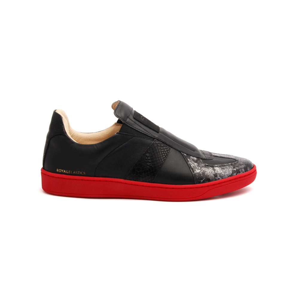 Men's Smooth Black Red Leather Low Tops 01583-991