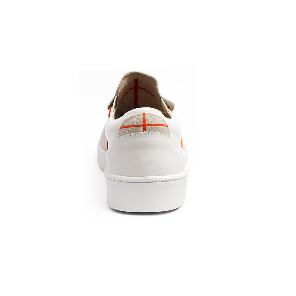 Men's Pastor White Orange Leather Sneakers 01891-002